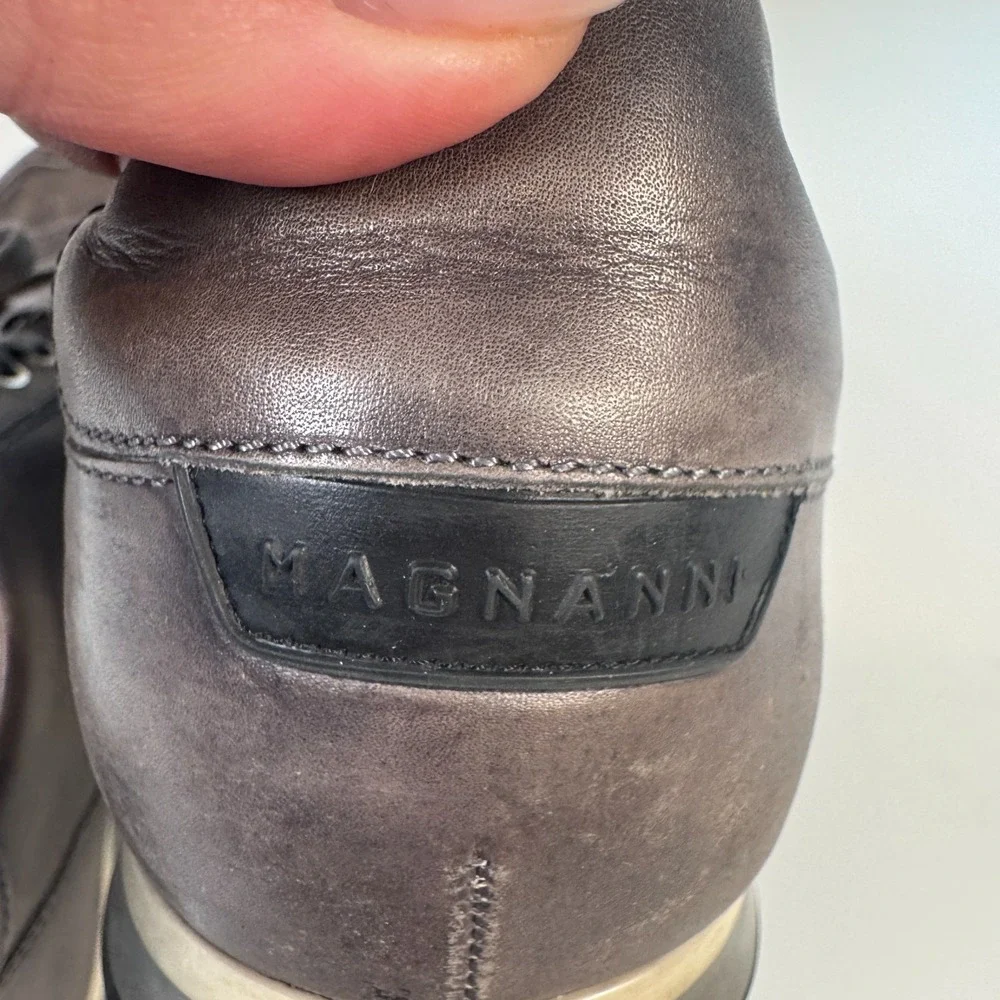 Magnanni Shoes Leather Sneakers Mens Size 9.5 Grey Casual Lace Up Portugal 15745